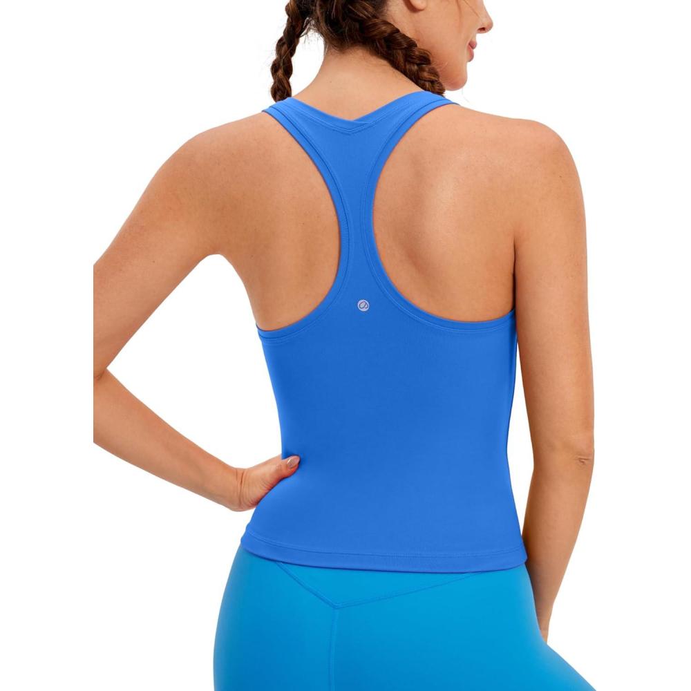 imageCRZ YOGA Butterluxe Racerback Tank Tops for Women Yoga Workout Casual Gym Athletic Camisole Tight Sleeveless ShirtsSparkle Blue