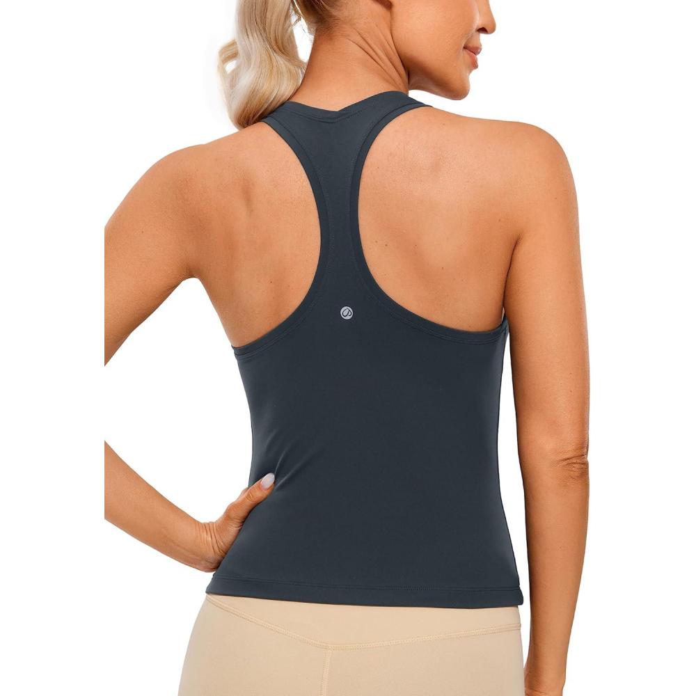 imageCRZ YOGA Butterluxe Racerback Tank Tops for Women Yoga Workout Casual Gym Athletic Camisole Tight Sleeveless ShirtsTrue Navy