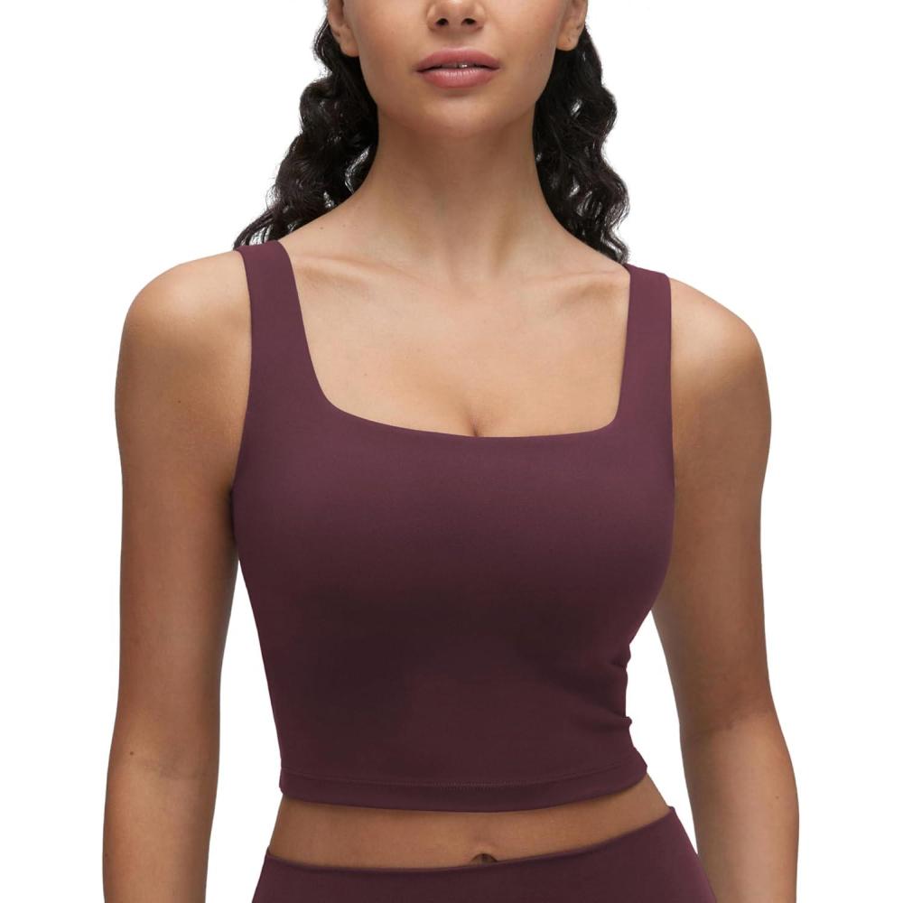 imageCRZ YOGA Butterluxe Square Neck Crop Tank Tops for Women Workout Longline Sports Bras Padded Yoga CamisoleRipe Plum