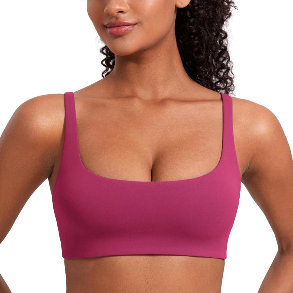 imageCRZ YOGA Butterluxe Square Neck Sports Bras for Women Spaghetti Strap Yoga Wireless Low Coverage Padded Cami Crop TopWashed Mauve