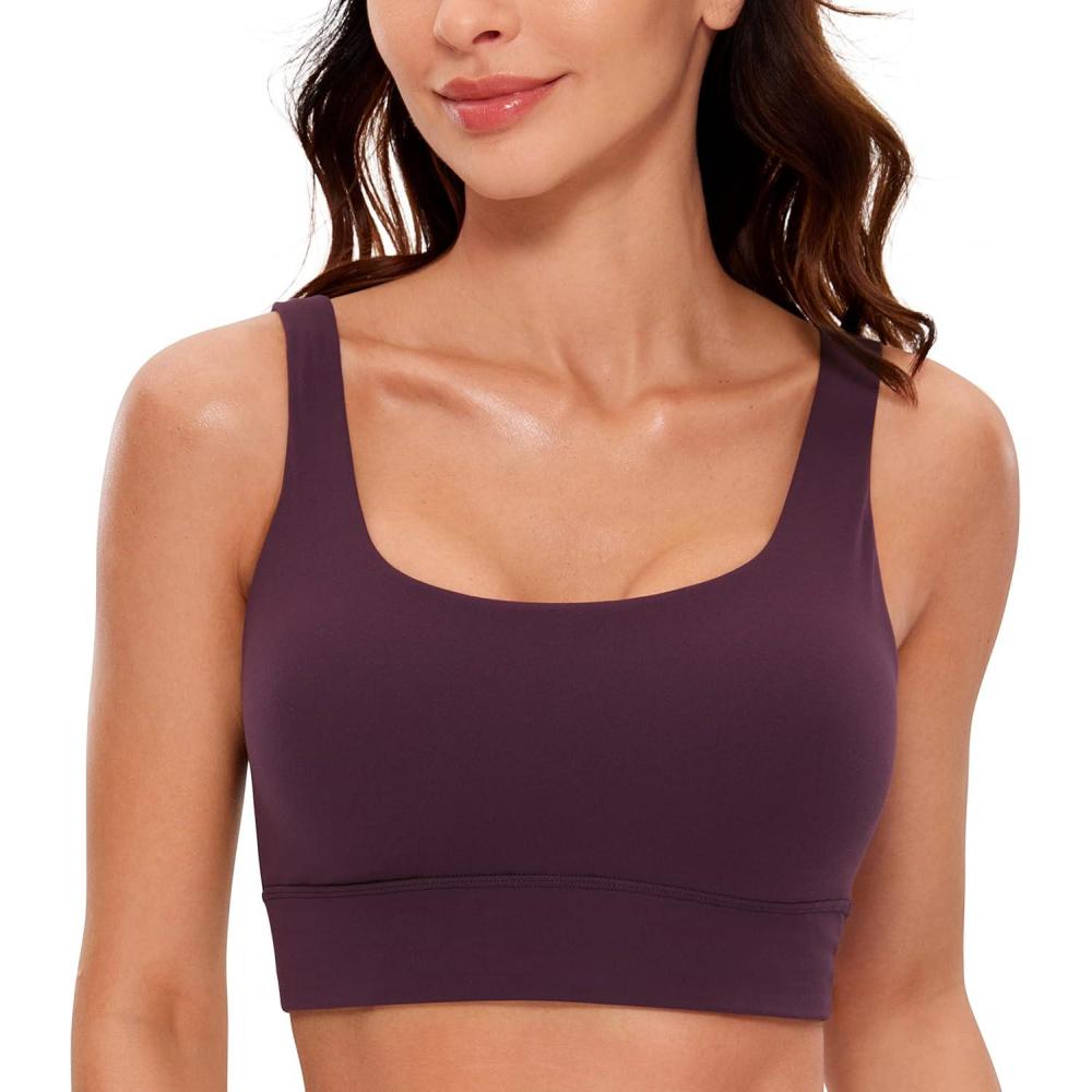 imageCRZ YOGA Butterluxe U Back Longline Sports Bras for Women Scoop Neck Padded Yoga Workout Crop Top with Built in PadsDeep Purple