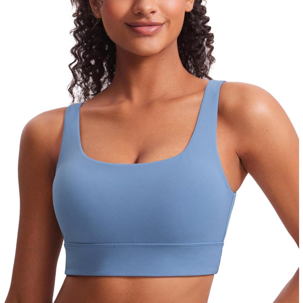 imageCRZ YOGA Butterluxe U Back Longline Sports Bras for Women Scoop Neck Padded Yoga Workout Crop Top with Built in PadsOasis Blue