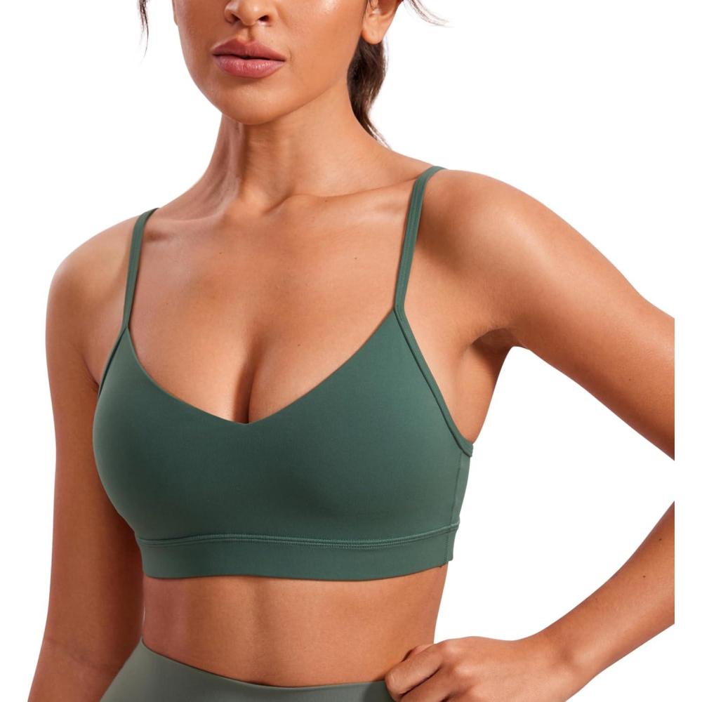 imageCRZ YOGA Butterluxe VNeck Sports Bras for Women Adjustable Thin Straps Padded Yoga Top Basic Wireless CamisoleDark Forest Green