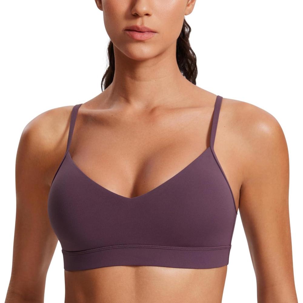 imageCRZ YOGA Butterluxe VNeck Sports Bras for Women Adjustable Thin Straps Padded Yoga Top Basic Wireless CamisoleGrape Thistle Purple