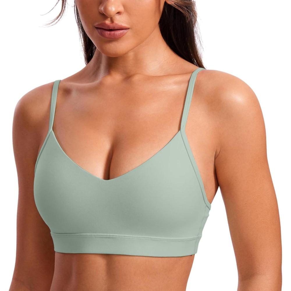 imageCRZ YOGA Butterluxe VNeck Sports Bras for Women Adjustable Thin Straps Padded Yoga Top Basic Wireless CamisoleGreen Palm Court