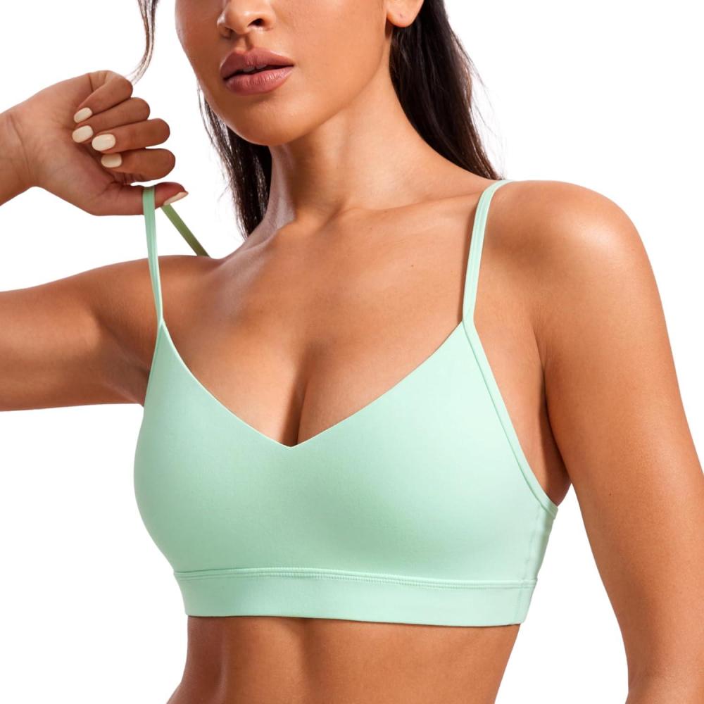 imageCRZ YOGA Butterluxe VNeck Sports Bras for Women Adjustable Thin Straps Padded Yoga Top Basic Wireless CamisoleMint Moment