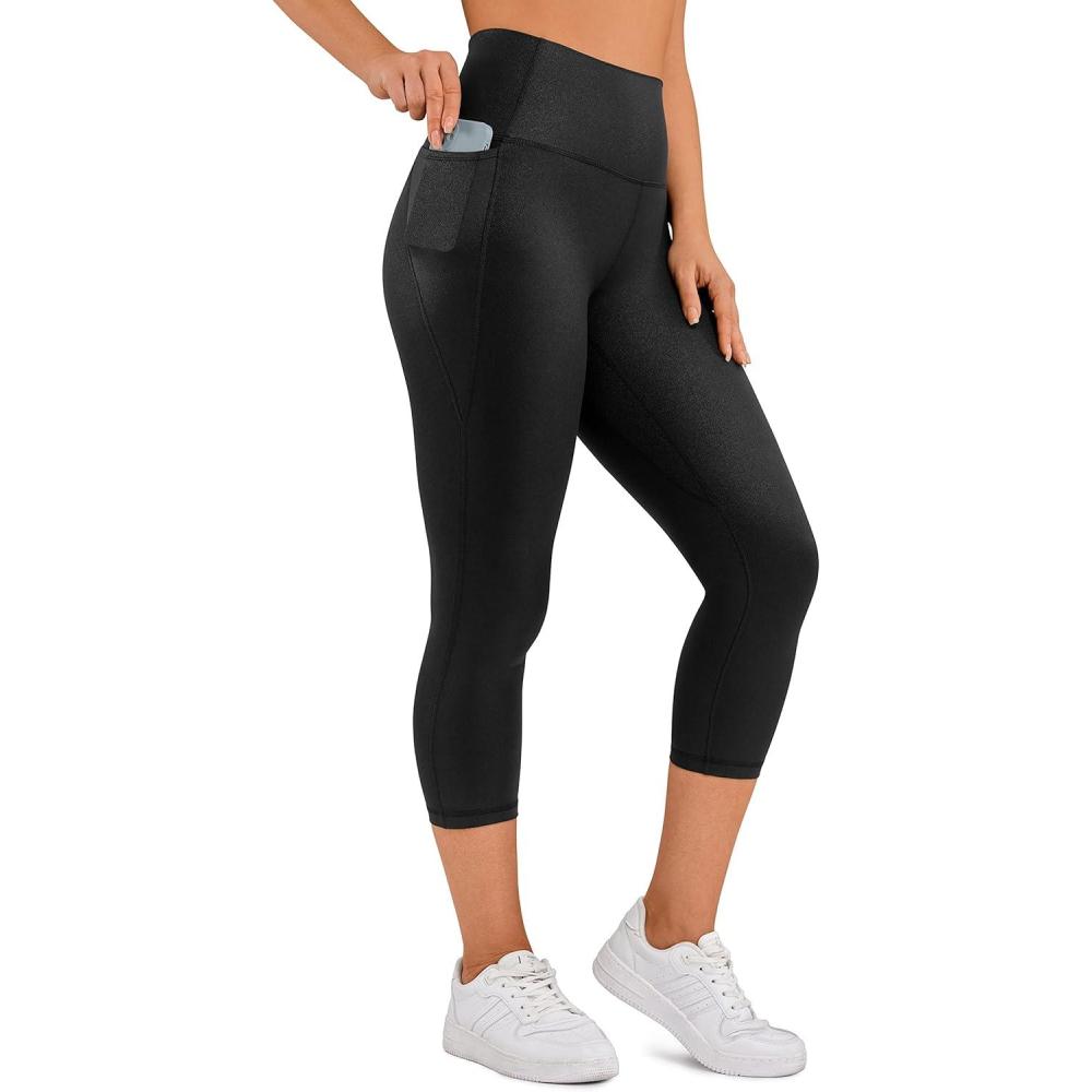 imageCRZ YOGA Butterluxe Workout Capri Leggings Pockets 21quot High Waisted Gym Athletic Womens Crop YogaFaux Leather Black