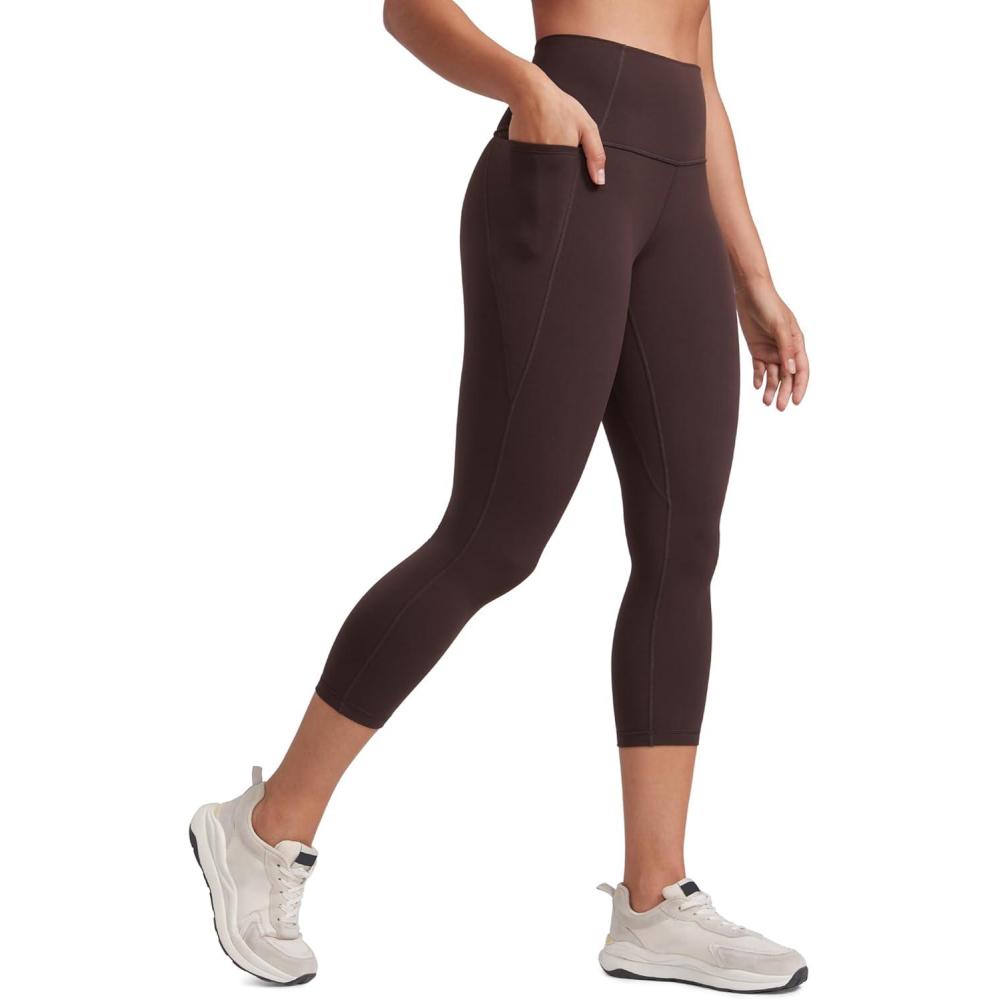 imageCRZ YOGA Butterluxe Workout Capri Leggings Pockets 21quot High Waisted Gym Athletic Womens Crop YogaHot Fudge Brown