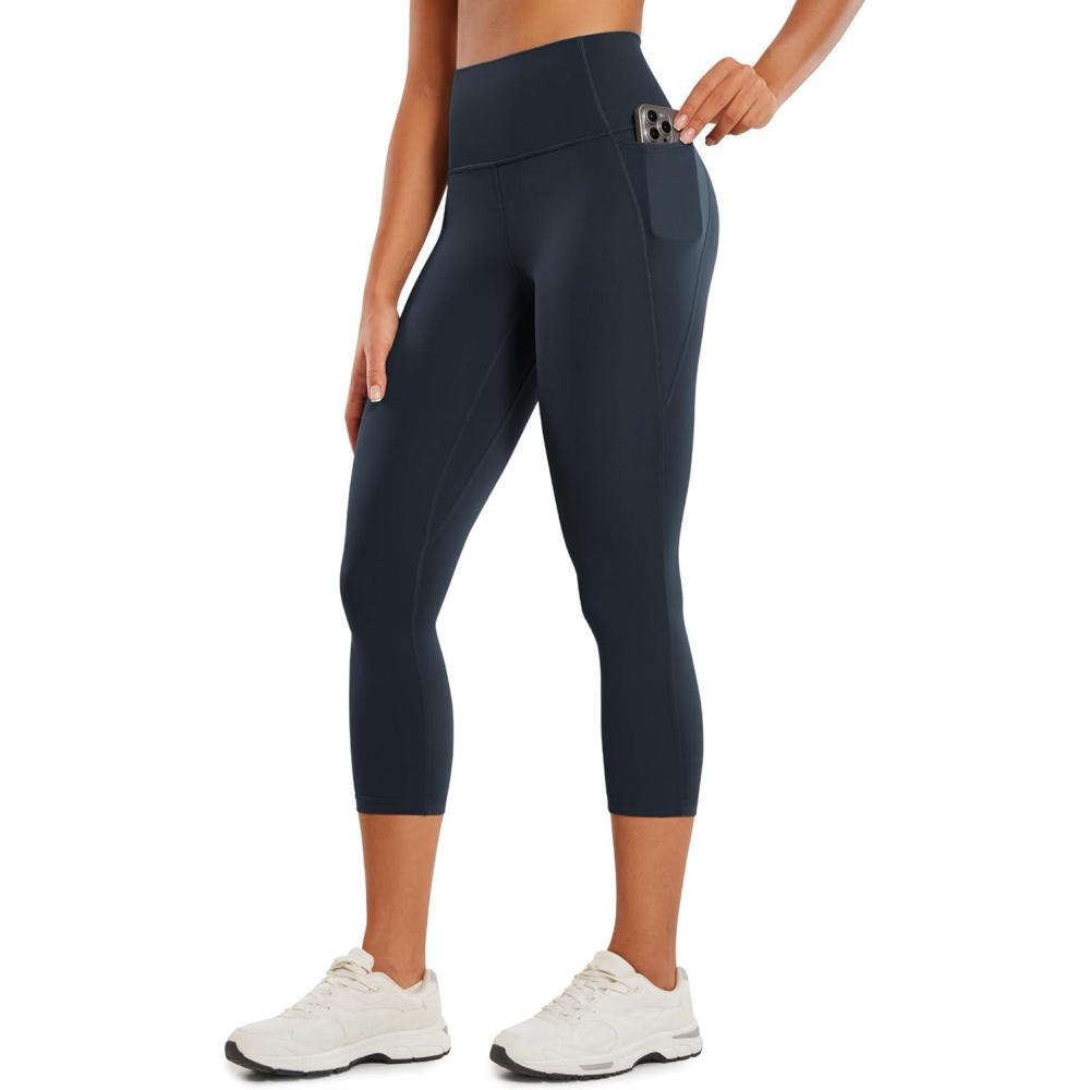 imageCRZ YOGA Butterluxe Workout Capri Leggings Pockets 21quot High Waisted Gym Athletic Womens Crop YogaTrue Navy
