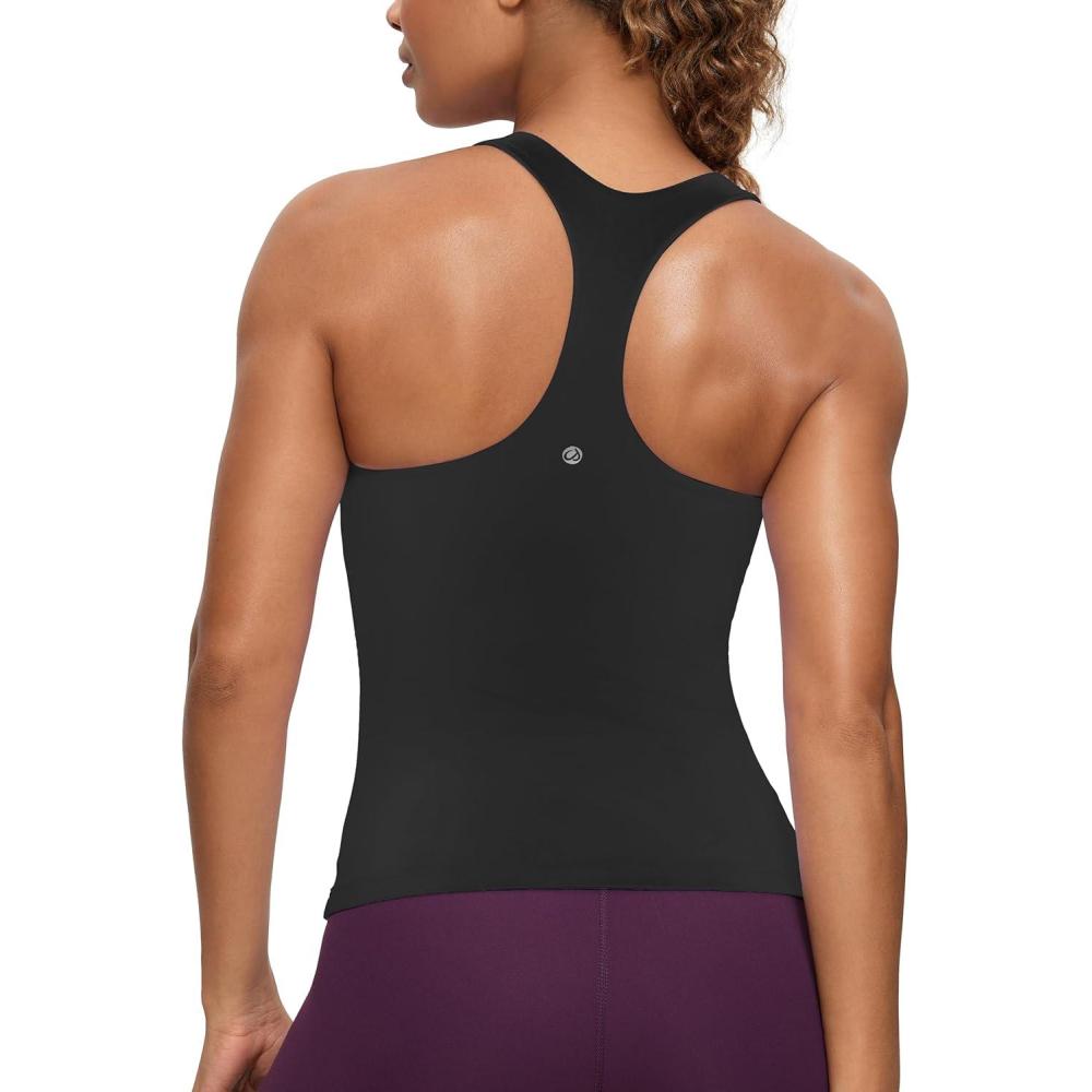 imageCRZ YOGA Butterluxe Workout Racerback Tank Tops for Women Padded Athletic Spandex Yoga Shirts with Built in BraBlack