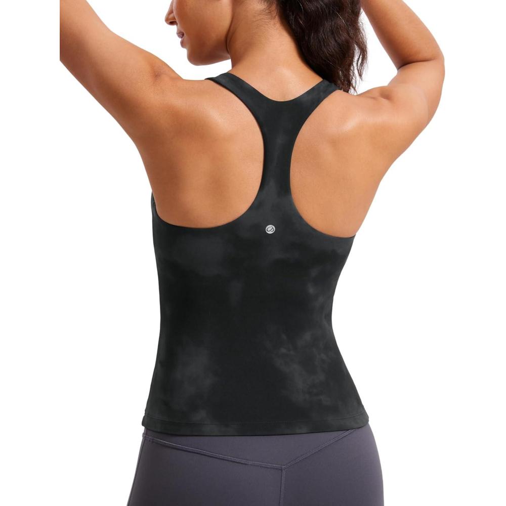 imageCRZ YOGA Butterluxe Workout Racerback Tank Tops for Women Padded Athletic Spandex Yoga Shirts with Built in BraBlack Tie Dye Flowers