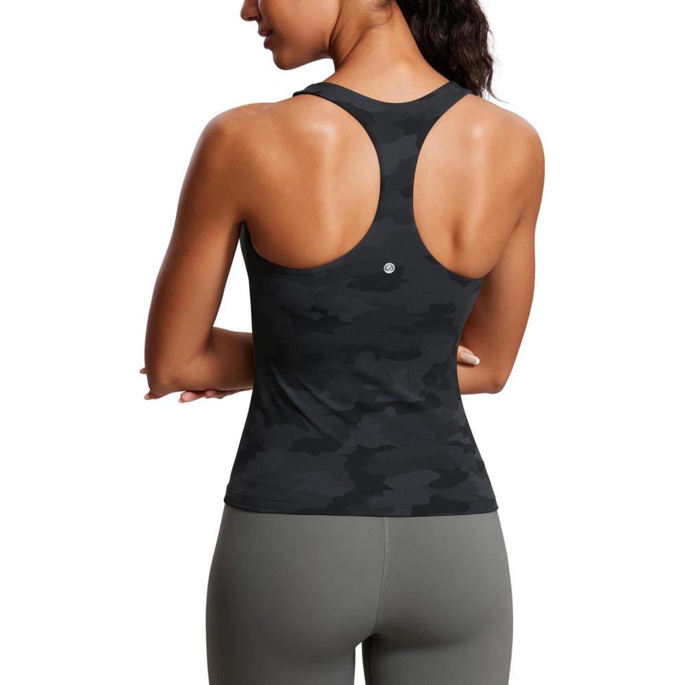 imageCRZ YOGA Butterluxe Workout Racerback Tank Tops for Women Padded Athletic Spandex Yoga Shirts with Built in BraDark Grey Camouflage 2
