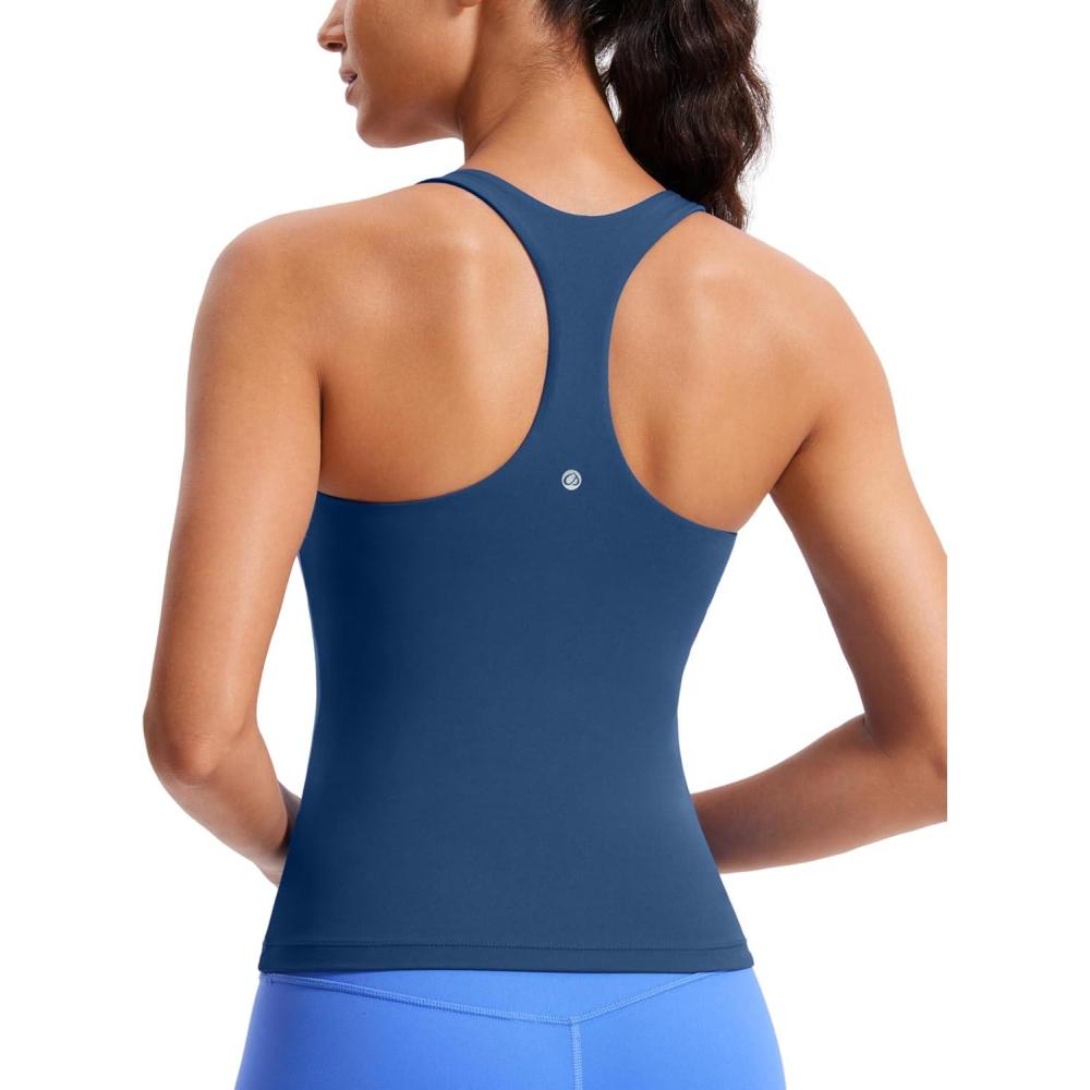 imageCRZ YOGA Butterluxe Workout Racerback Tank Tops for Women Padded Athletic Spandex Yoga Shirts with Built in BraFrench Navy