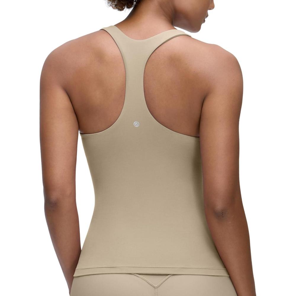imageCRZ YOGA Butterluxe Workout Racerback Tank Tops for Women Padded Athletic Spandex Yoga Shirts with Built in BraOak