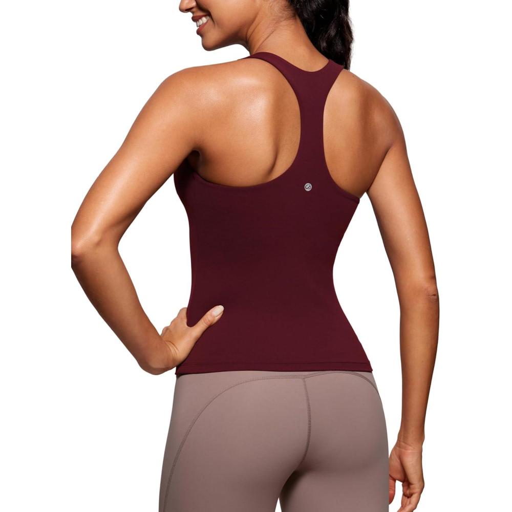 imageCRZ YOGA Butterluxe Workout Racerback Tank Tops for Women Padded Athletic Spandex Yoga Shirts with Built in BraRed Merlot