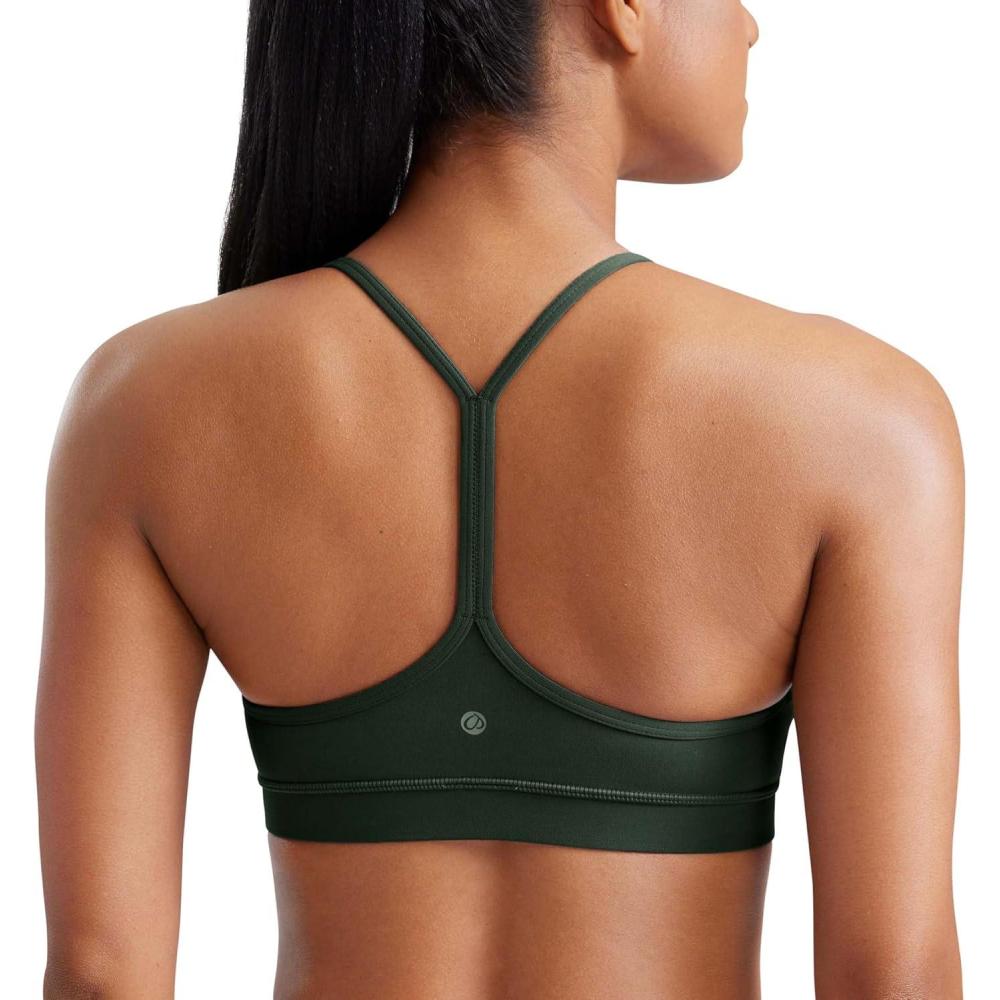 imageCRZ YOGA Butterluxe Y Back Sports Bras for Women  Padded Racerback Low Impact Spaghetti Thin Strap Workout Yoga TopLegend Green