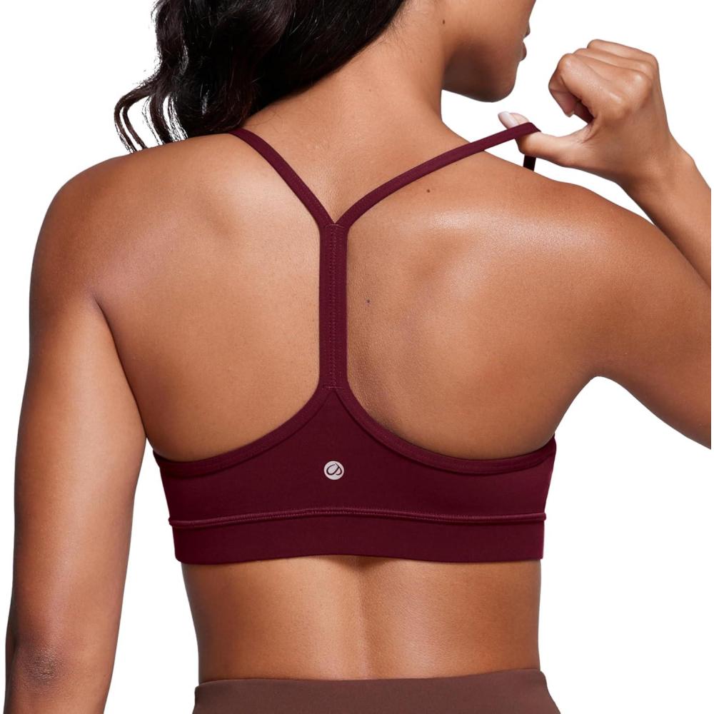 imageCRZ YOGA Butterluxe Y Back Sports Bras for Women  Padded Racerback Low Impact Spaghetti Thin Strap Workout Yoga TopRed Merlot