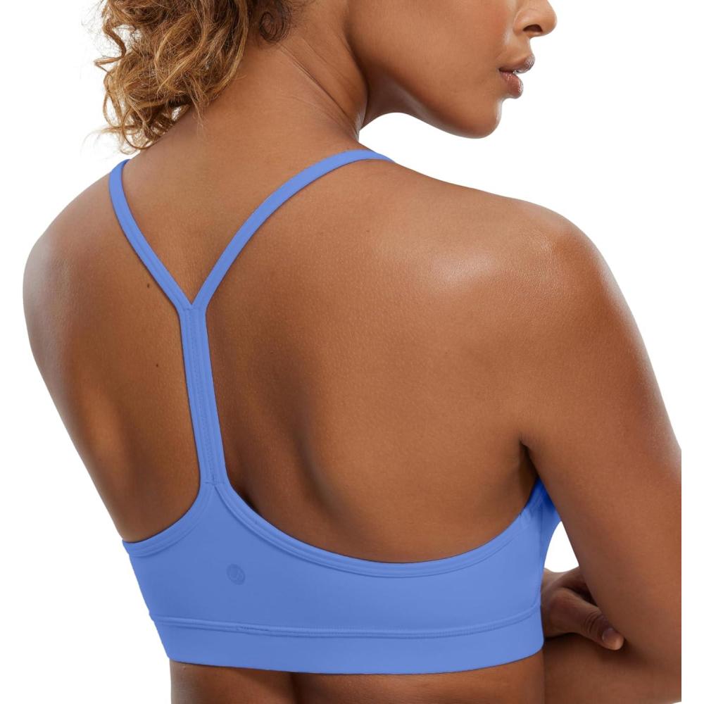 imageCRZ YOGA Butterluxe Y Back Sports Bras for Women  Padded Racerback Low Impact Spaghetti Thin Strap Workout Yoga TopWild Indigo