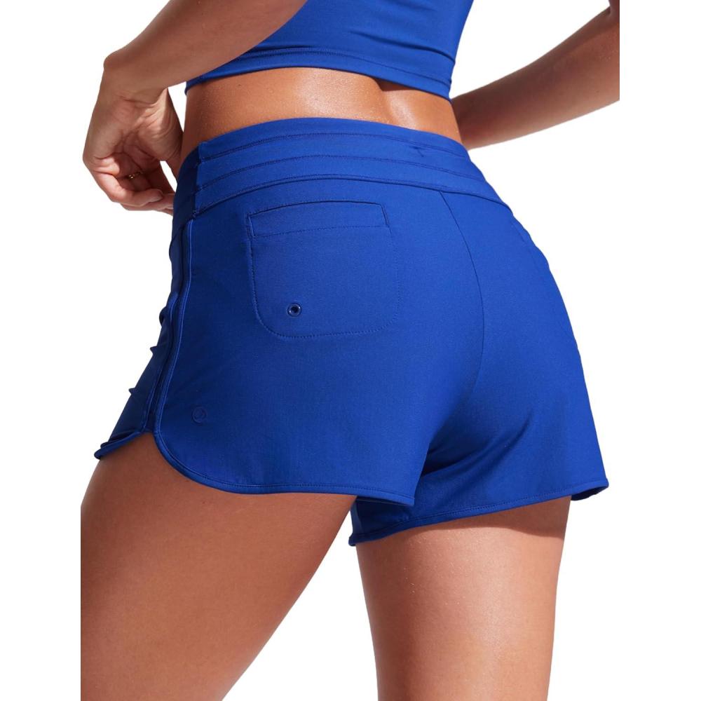 imageCRZ YOGA Classic Fit Dolphin Board Shorts for Women 3 High Waisted Beach Swimwear Bottoms Bathing Trunks with LinerWaves Blue