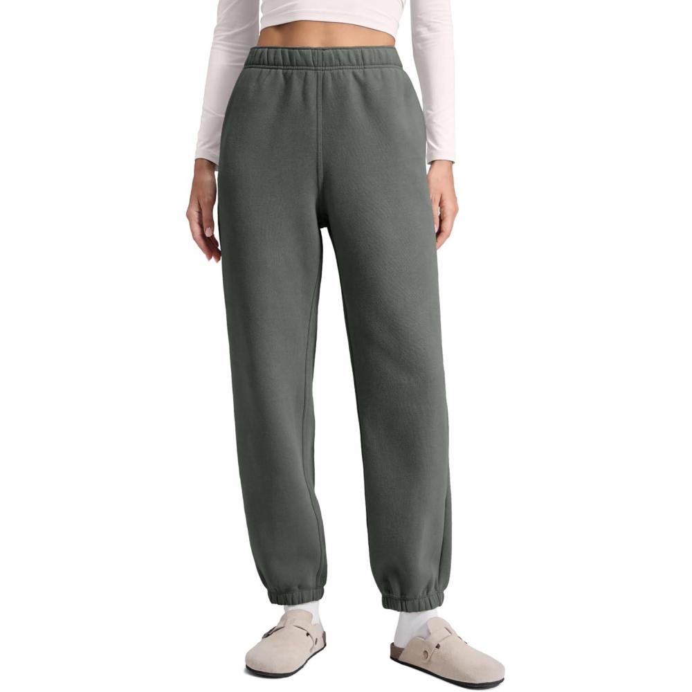 imageCRZ YOGA Cotton Fleece Lined Jogger Sweatpants Women 28quot Casual Lounge Travel Pants with Pockets Winter WarmGrey Sage