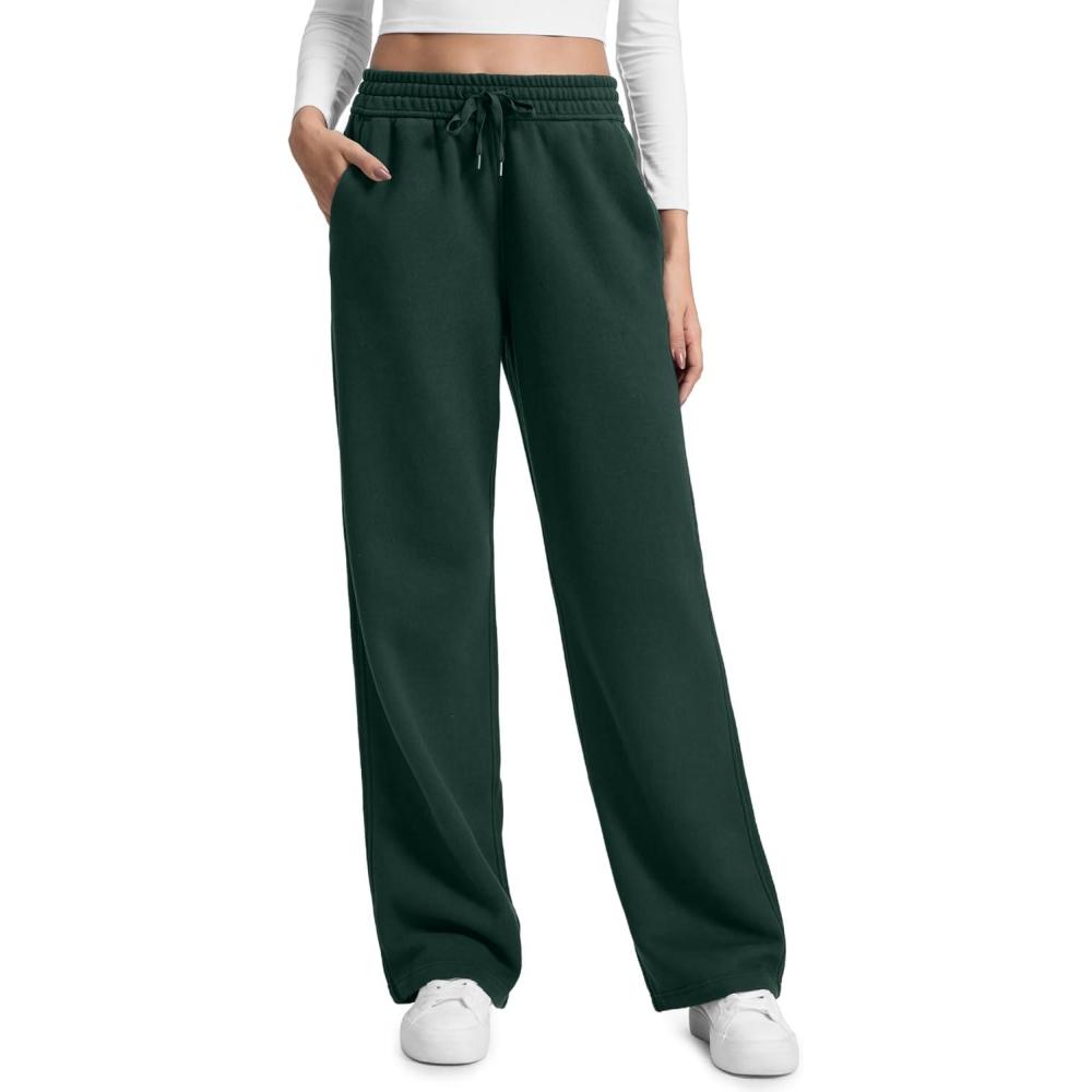 imageCRZ YOGA Cotton Fleece Lined Sweatpants Women 28quot30quot32quot  Straight Leg Casual Lounge Pants with Pockets Winter WarmLegend Green