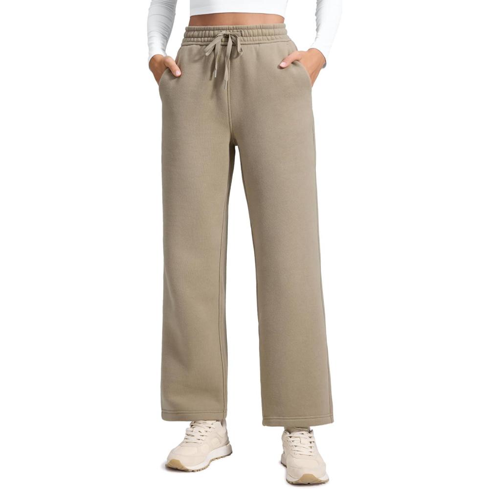 imageCRZ YOGA Cotton Fleece Lined Sweatpants Women 28quot30quot32quot  Straight Leg Casual Lounge Pants with Pockets Winter WarmOak