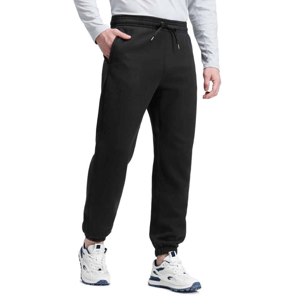imageCRZ YOGA Cotton Fleece Lined Sweatpants for Men 30quot Classic Fit Casual Lounge Cozy Sweat Pants Joggers with Zipper PocketsBlack