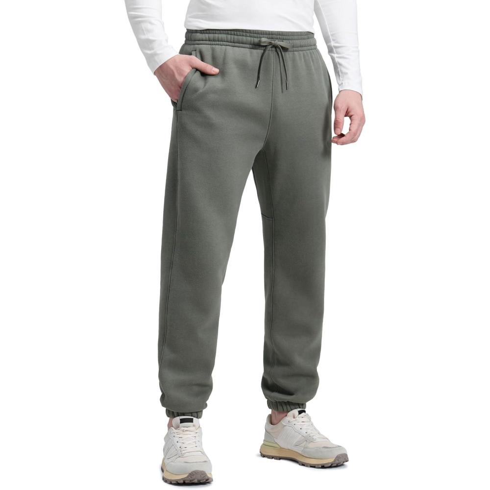 imageCRZ YOGA Cotton Fleece Lined Sweatpants for Men 30quot Classic Fit Casual Lounge Cozy Sweat Pants Joggers with Zipper PocketsGrey Sage