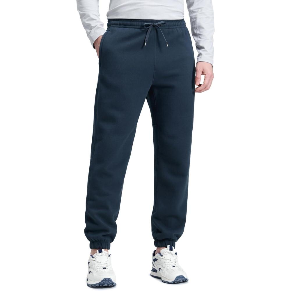 imageCRZ YOGA Cotton Fleece Lined Sweatpants for Men 30quot Classic Fit Casual Lounge Cozy Sweat Pants Joggers with Zipper PocketsInk Blue