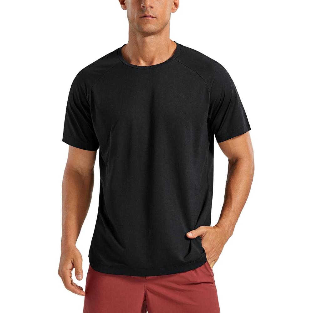 imageCRZ YOGA Crewneck Workout Shirts for Men Quick Dry Running Athletic TShirts Lightweight Basic TopsBlack