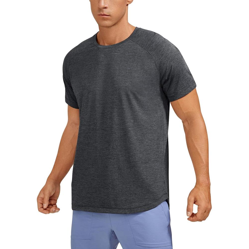 imageCRZ YOGA Crewneck Workout Shirts for Men  Quick Dry Running Athletic TShirts Lightweight Basic TopsCarbon Heather