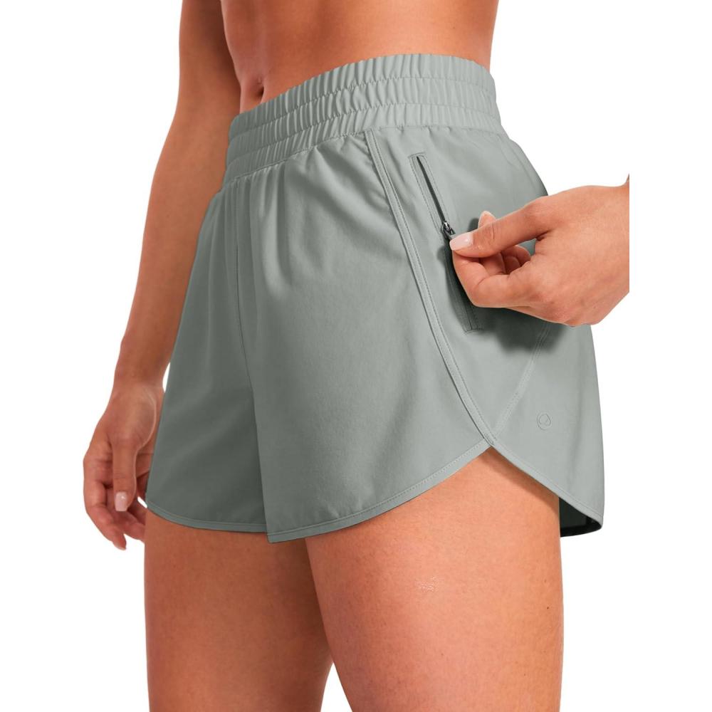 imageCRZ YOGA Dolphin Athletic Shorts for Women 3quot High Waisted Quick Dry for Running Workout Gym Track with Zip PocketSterling