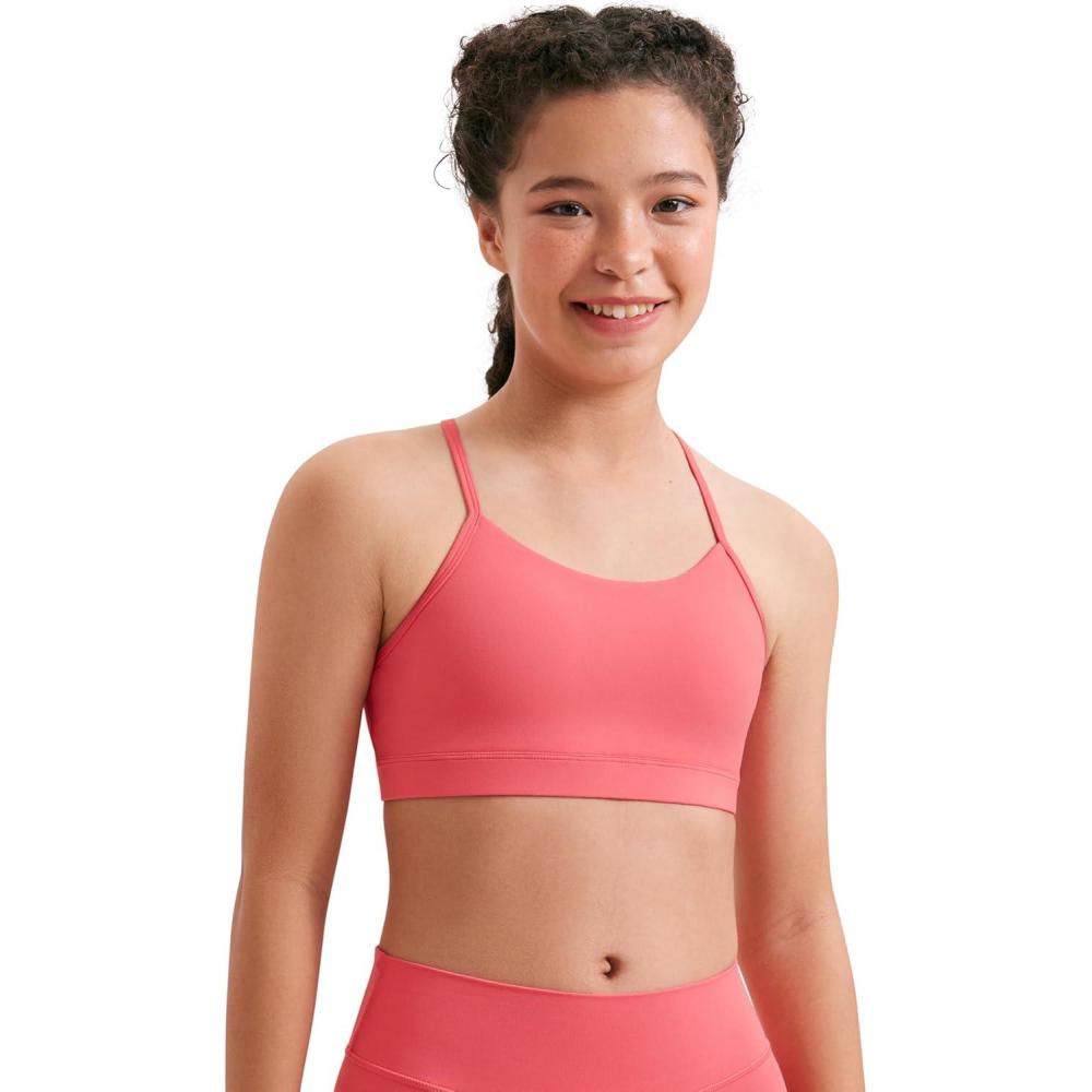 imageCRZ YOGA Girls Butterluxe Y Back Sports Bra  Yoga Athletic Casual Tops Scoop Neck Spaghetti Strap Padded Crop Kids TeenRaspberry Sorbet