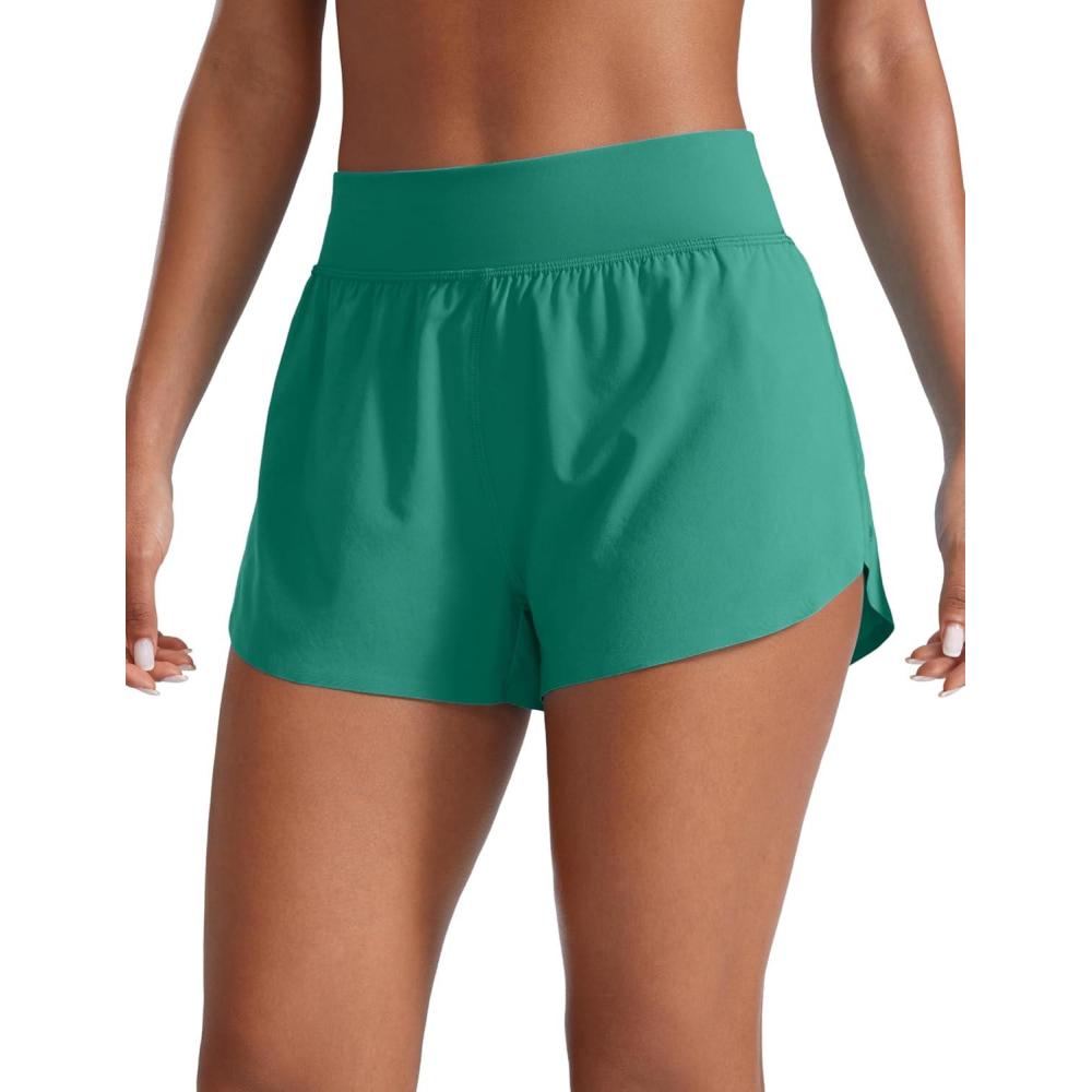 imageCRZ YOGA High Waisted Split Running Shorts for Women 3quot Comfy Mesh Liner for Workout Athletic GymTrack Quick DryCascadia Green