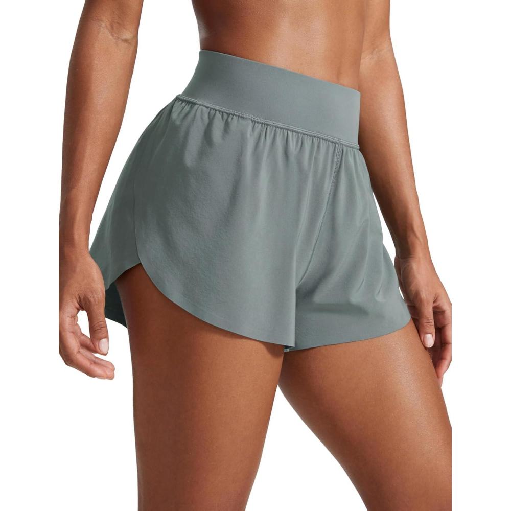 imageCRZ YOGA High Waisted Split Running Shorts for Women 3quot Comfy Mesh Liner for Workout Athletic GymTrack Quick DryGrey Sage