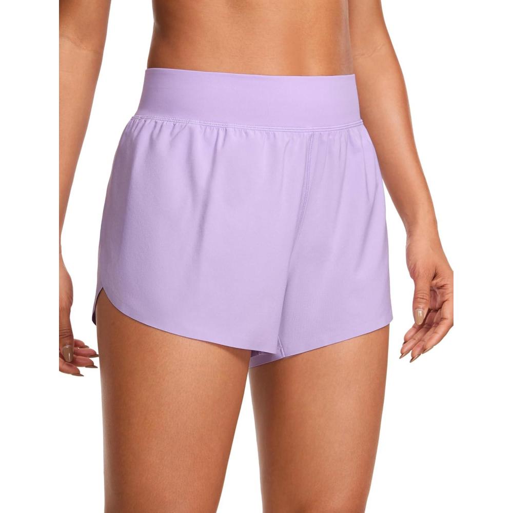 imageCRZ YOGA High Waisted Split Running Shorts for Women 3quot Comfy Mesh Liner for Workout Athletic GymTrack Quick DryLilac
