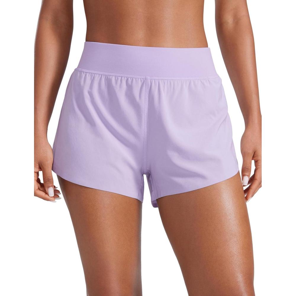 imageCRZ YOGA High Waisted Split Running Shorts for Women 3quot Comfy Mesh Liner for Workout Athletic GymTrack Quick DryLilac Air