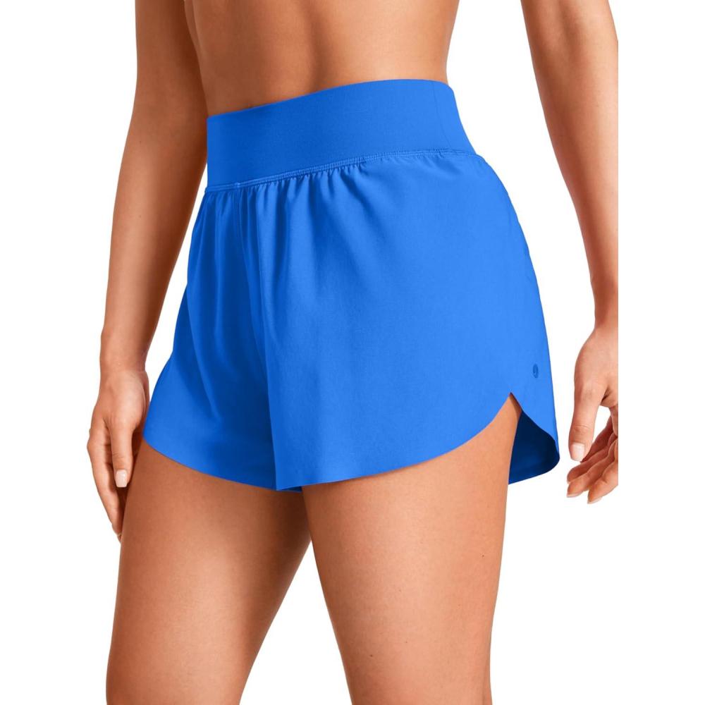 imageCRZ YOGA High Waisted Split Running Shorts for Women 3quot Comfy Mesh Liner for Workout Athletic GymTrack Quick DrySparkle Blue