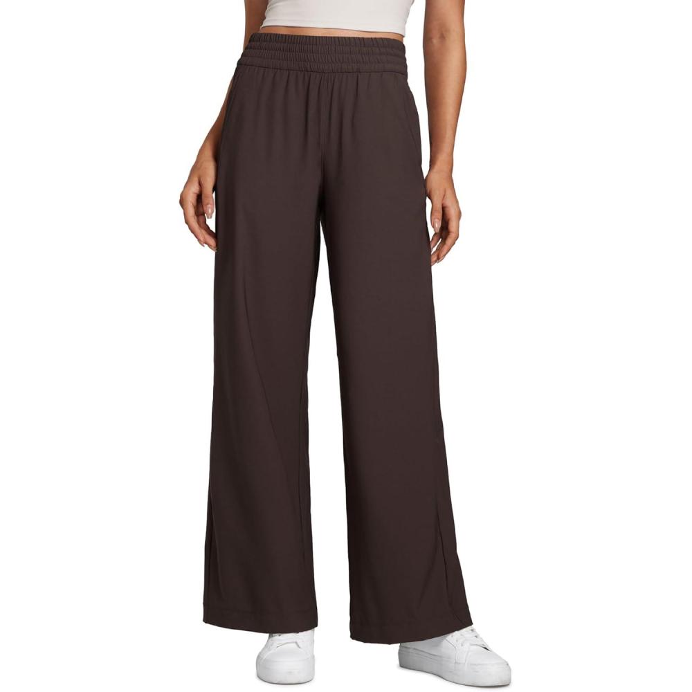 imageCRZ YOGA Lightweight Drapey Wide Leg Casual Pants for Women 30quot Flowy Travel Work Loose Fit SummerHot Fudge Brown