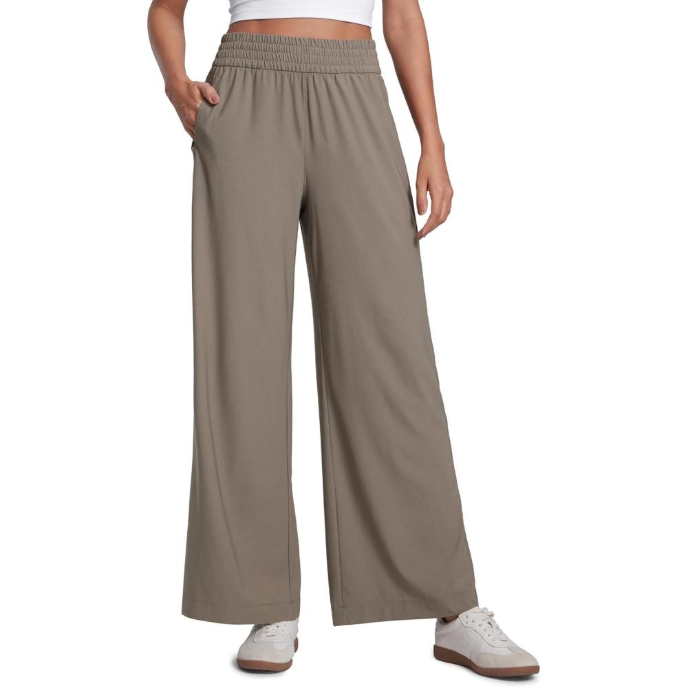 imageCRZ YOGA Lightweight Drapey Wide Leg Casual Pants for Women 30quot Flowy Travel Work Loose Fit SummerNomad Grey