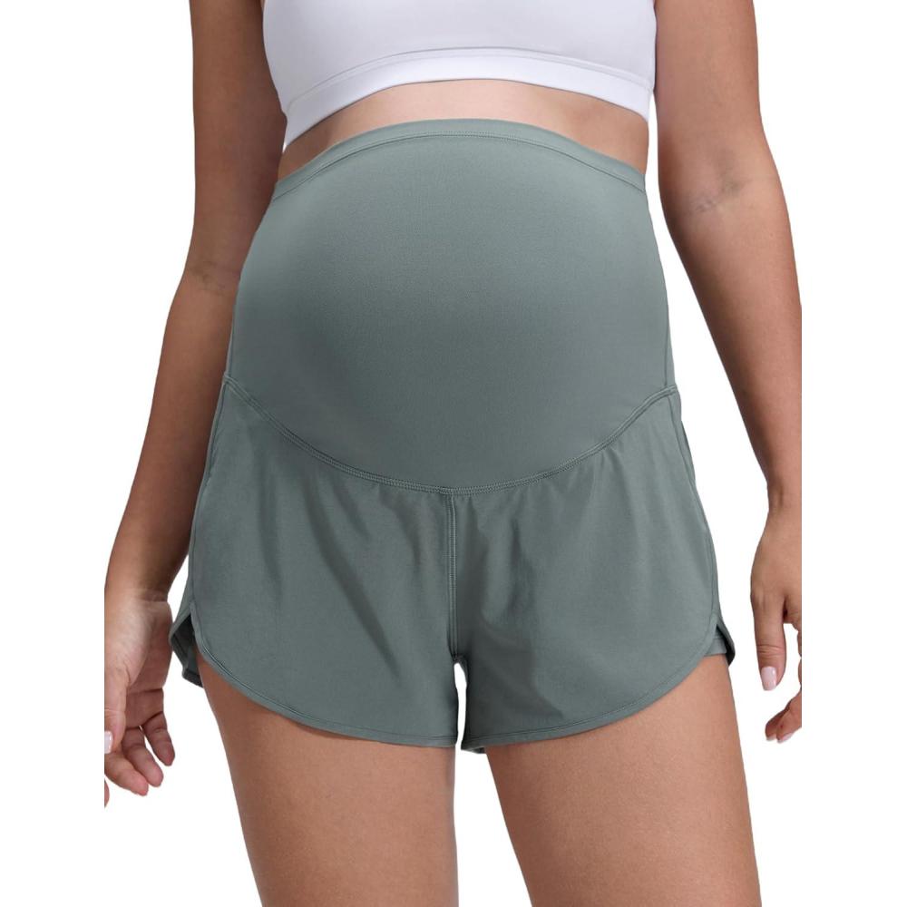 imageCRZ YOGA Lightweight Maternity Dolphin Workout Shorts 3 Soft Athletic Running Casual Womens Pregnancy with Liner PocketsGrey Sage