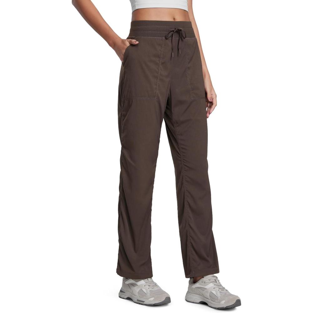 imageCRZ YOGA Lightweight Straight Leg Workout Pants for Women 28quot30quot32quot Ruched Casual Work Athletic Joggers with PocketsHot Fudge Brown