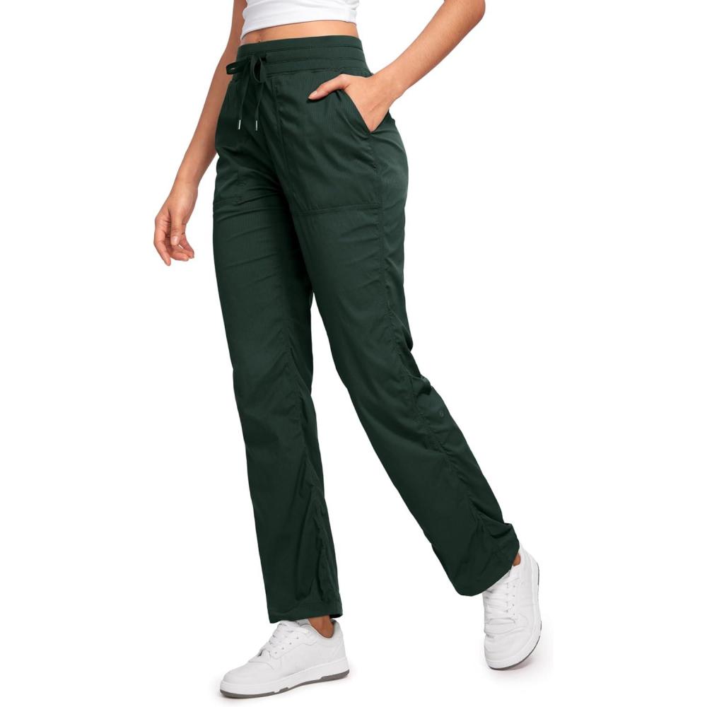 imageCRZ YOGA Lightweight Straight Leg Workout Pants for Women 28quot30quot32quot Ruched Casual Work Athletic Joggers with PocketsLegend Green