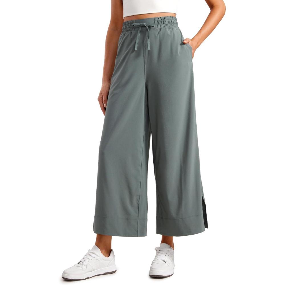 imageCRZ YOGA Lightweight Wide Leg Cropped Pants for Women 25quot  Casual Travel Work Sweatpants SummerGrey Sage