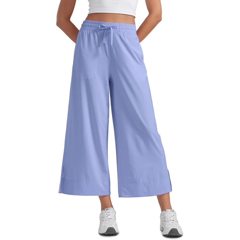 imageCRZ YOGA Lightweight Wide Leg Cropped Pants for Women 25quot  Casual Travel Work Sweatpants SummerPeriwinkle Purple