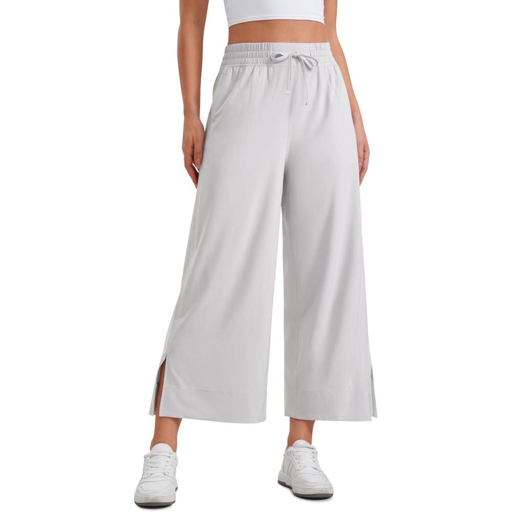 imageCRZ YOGA Lightweight Wide Leg Cropped Pants for Women 25quot  Casual Travel Work Sweatpants SummerPlatinum Grey
