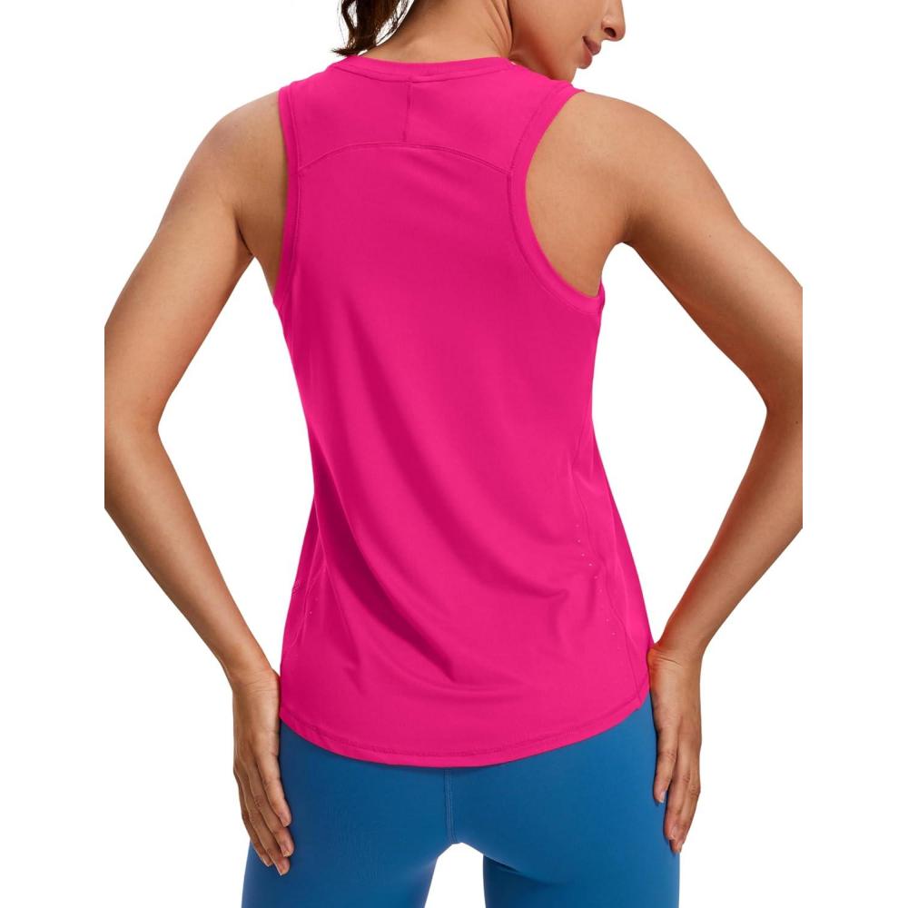 imageCRZ YOGA Lightweight Workout Tank Tops for Women Athletic Running Sleeveless Shirts Racerback High Neck TShirtGranita Pink
