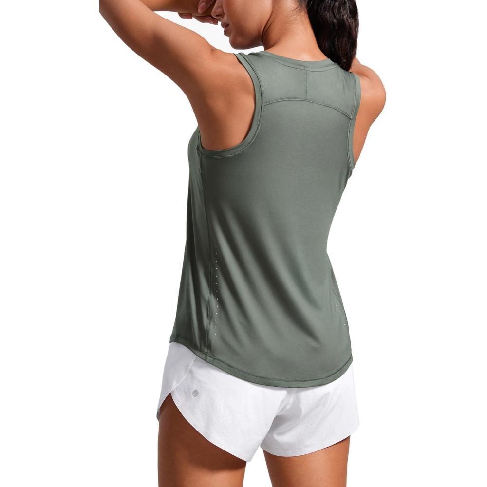 imageCRZ YOGA Lightweight Workout Tank Tops for Women Athletic Running Sleeveless Shirts Racerback High Neck TShirtGrey Sage