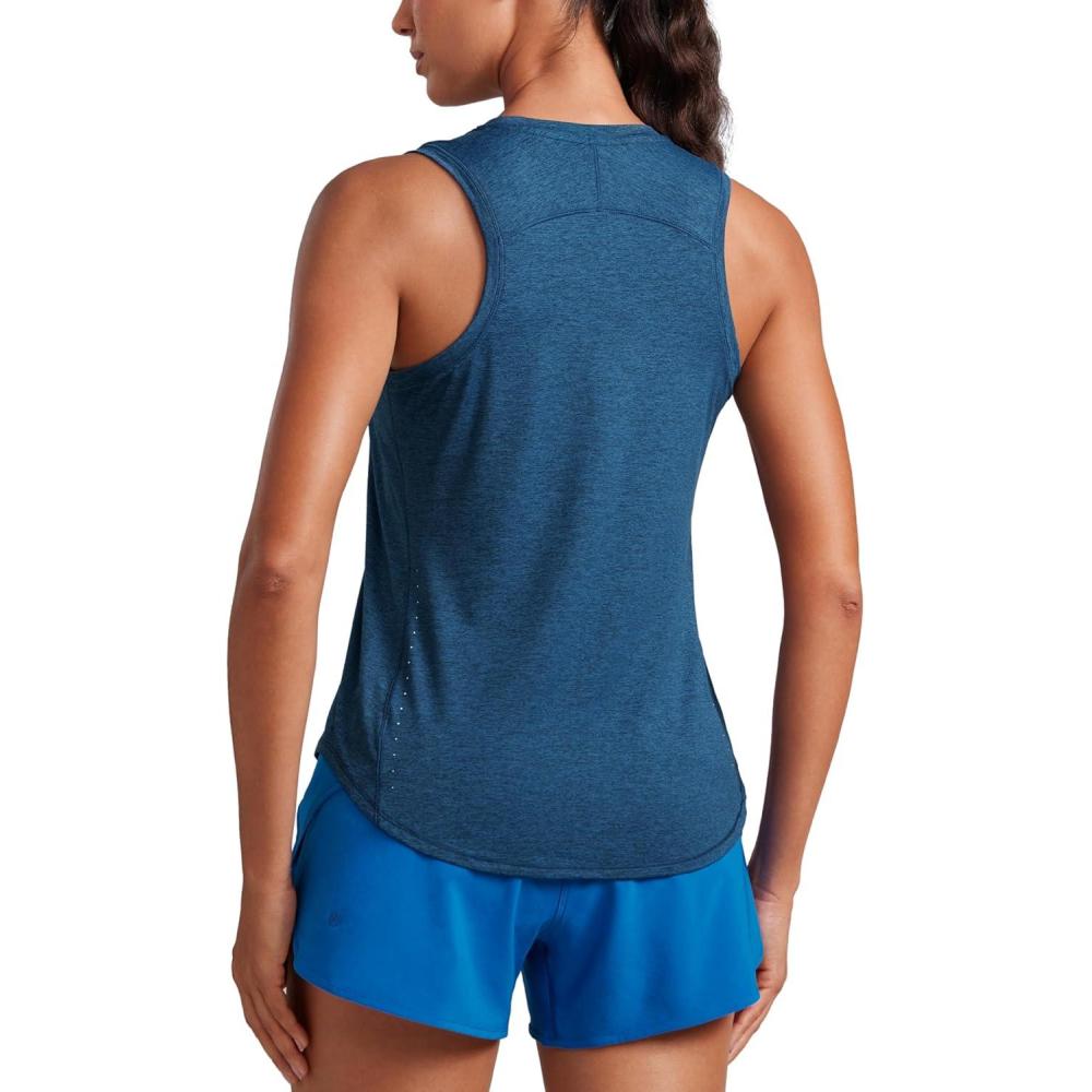 imageCRZ YOGA Lightweight Workout Tank Tops for Women Athletic Running Sleeveless Shirts Racerback High Neck TShirtNight Blue Heather