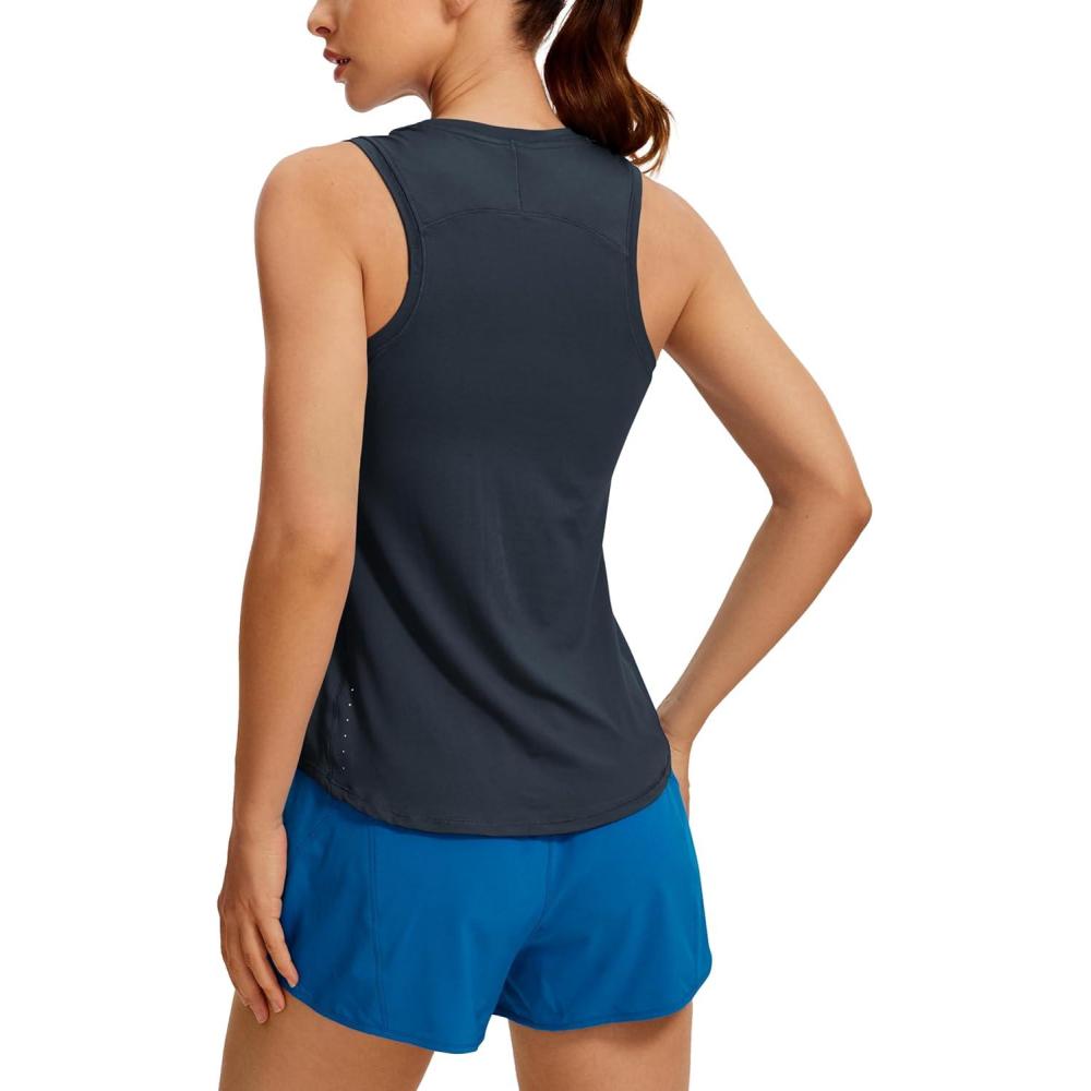 imageCRZ YOGA Lightweight Workout Tank Tops for Women Athletic Running Sleeveless Shirts Racerback High Neck TShirtTrue Navy